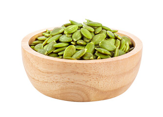 Pumpkin seeds in wood bowl isolated on transparent png