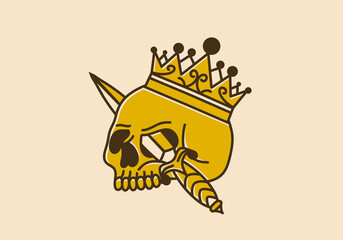 Vintage art illustration of skull, crown and dagger