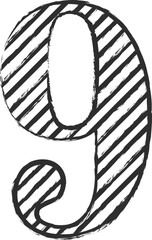 Sketch chalk style sans serif font handdrawn art. Chalked contour thin uppercase numbers, filled with chalky lines. Decoration chalk dash elements for sketchy graphic or chalk board classroom design