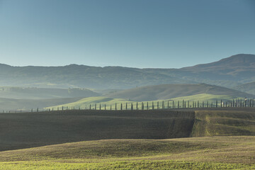 Scenic view of the landscape in Tuscany, Italy.