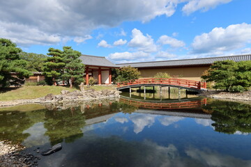 Obraz premium A Japanese garden : Toin-teien Japanese Garden which they say is the reconstruction of the origin of Japanese gardens in Japan' s ancient capital in the Nara period in Nara City