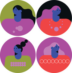 Profile icons women. People avatars. Icons for games, online communities, web forums. Vector illustration in flat cartoon style	