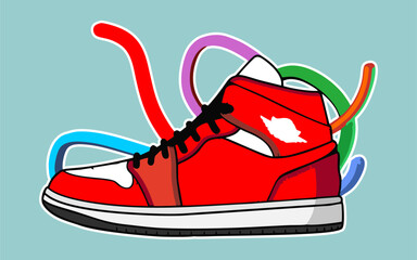 editable shoes illustration in vector style, hand drawn of dripping shoe in vector illustration, Fashion colorful Sneaker