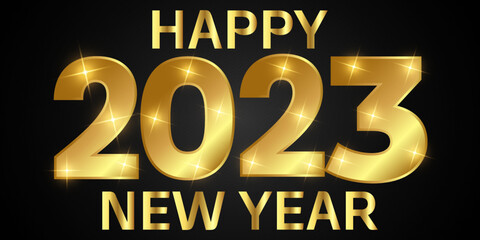 Happy new year 2023 with golden color.