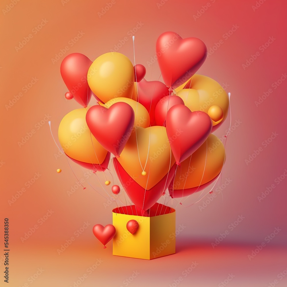 Canvas Prints Funny, ultra soft heart shaped balloons isolated on pink background. Pastel colors. Colorful poster and banner. Cartoon minimal air style. 3D illustration