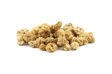 Mulberry dry berries morus alba isolated on white