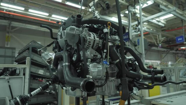 Car engine on the production line