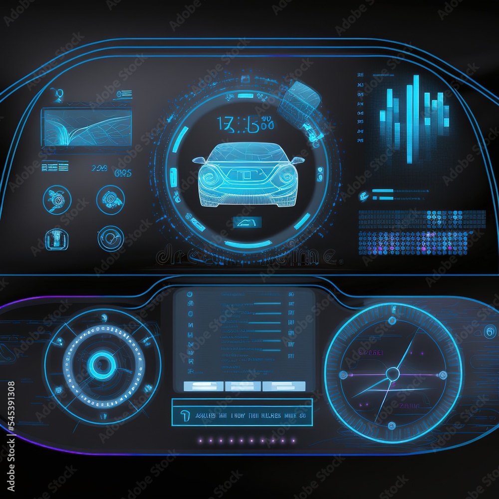 Poster car service in the style of hud .hologram of the car. scan and maintenance automobile in 3d visualis