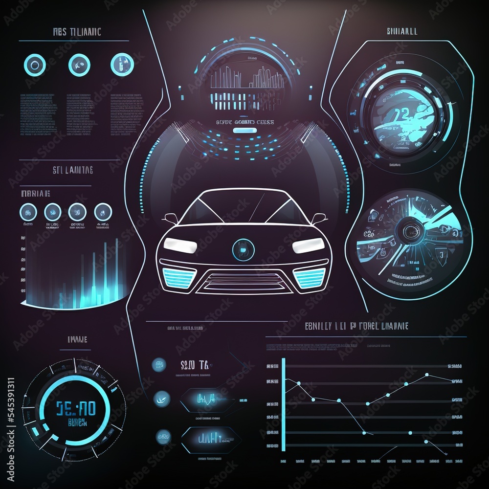 Poster car service in the style of hud .hologram of the car. scan and maintenance automobile in 3d visualis