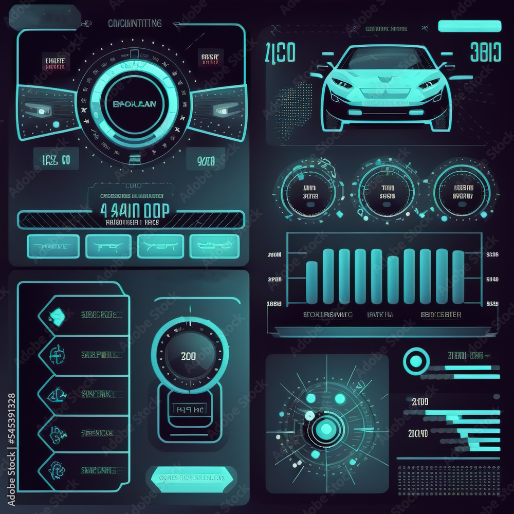 Poster car service in the style of hud .hologram of the car. scan and maintenance automobile in 3d visualis