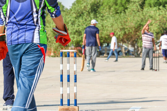 local people playing cricket