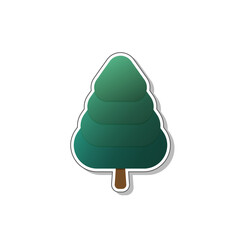 Sticker tree, tree green cartoon sticker, vector illustration.