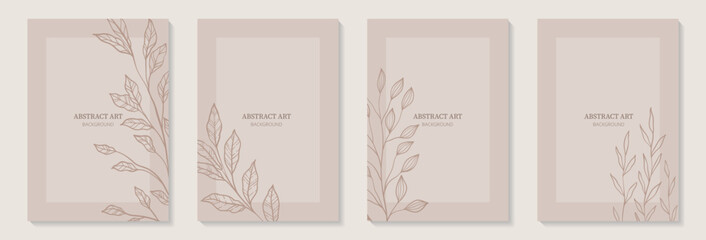 Creative minimalist Abstract art background with leaves branch and Hand Drawn doodle Scribble floral plants