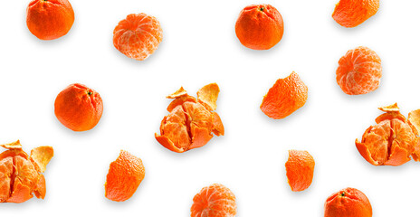 Different types of tangerines on a white background.