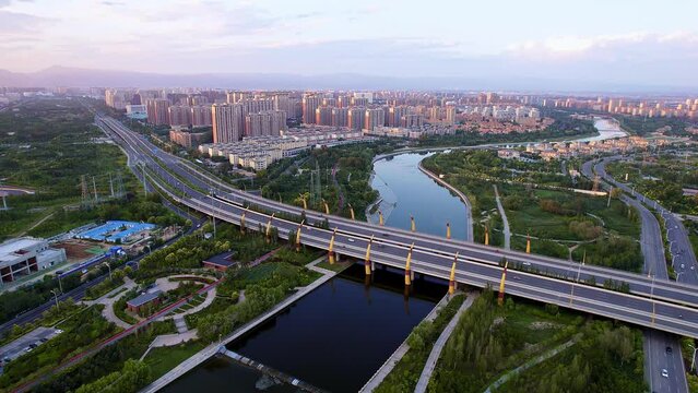 Aerial photography of Niujiao Bridge in Hohhot, Inner Mongolia, China