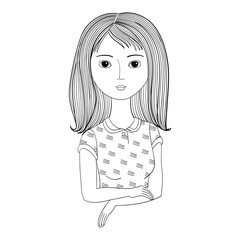 Portrait of a girl with  crossed arms in black and white colors