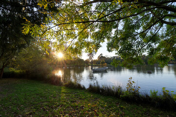 Daumesnil lake in autumn season.. Paris 12th arrondissement	