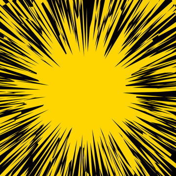 Yellow Explode Flash, Cartoon Explosion, Star Burst on Dark Background.