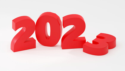 Bright red Christmas mood sign 2022 2023 Modern Minimal New Year Concept- 3D render Illustration
