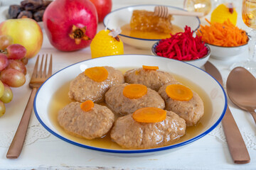 Traditional Gefilte fish for Jewish holiday Rosh Hashanah, for Pesach or Passover.