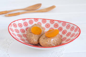 Gefilte fish in beautiful bowl for Jewish holiday Rosh Hashanah and Pesach (Passover).