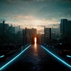 Illustration of scenes about futuristic city. Made by AI.