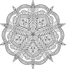 Ornamental round pattern with floral elements for modern coloring book for adult, shirt design or tattoo.