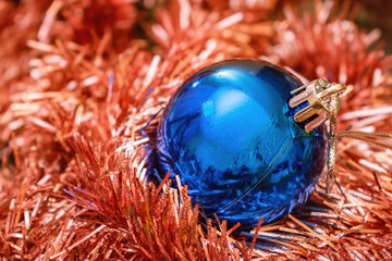 Bright blue Christmas ball for decorating the New Year tree