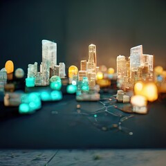 Illustration about the city taken with a macro lens. Made by AI.