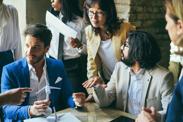 Multiracial business people working on sustainable innovation project - Focus on arabian man face