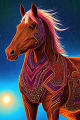 ornament horse on the closeup oil painting illustration arts 