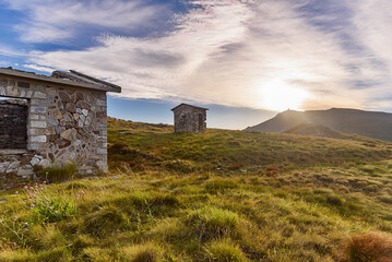 Abandoned stone mountain house on the border of Greece and North Macedonia