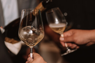 Cheers, we celebrate friendship with a glass of wine white, rose and champagne with friends and loved ones in a memorable evening.