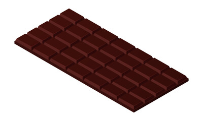 Vector illustration of chocolate bar isolated on white background. Dark chocolate icon. Dessert.