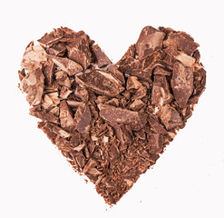 Chocolate heart - pieces isolated on white background