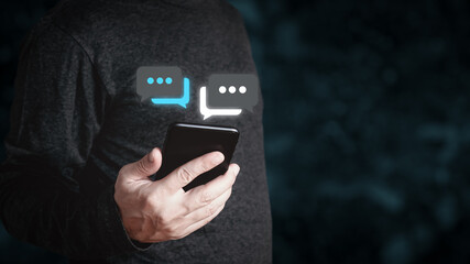 person using smart phone with Social media.Social media and digital online,online marketing, Work From Home. technology internet, playing social media and living on holiday concept.