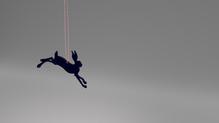 3d render of a Christmas toy hare. Christmas tree toy hare on a grey background with a place for text. Traditional New Year's toy. Chinese New Year. Year of the water rabbit.