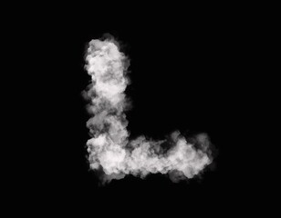 realistic smoke L alphabet spreading on dark background