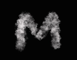 realistic smoke M alphabet spreading on dark background