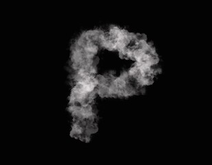 realistic smoke P alphabet spreading on dark background