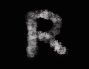 realistic smoke R alphabet spreading on dark background