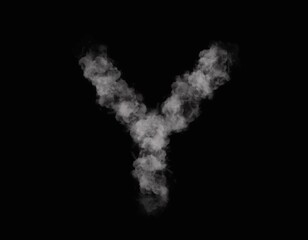 realistic smoke Y alphabet spreading on dark background