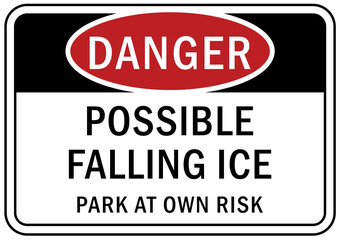 Falling ice and snow warning sign ground slippery when wet