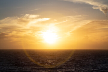 Dramatic Colorful Sunset Sky over North Atlantic Ocean. Cloudscape Nature Background.