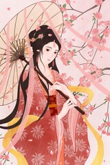 Chinese style ancient style woman traditional ethnic poster illustration background material