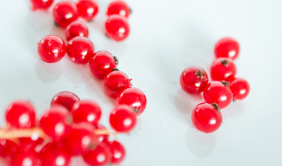 A bunch of red currants on a white background
