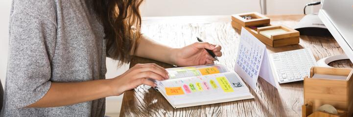 Businesswoman Writing Schedule In Diary