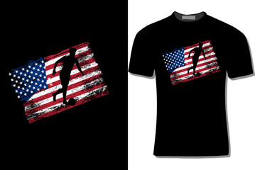 SOCCER T-SHIRT DESIGN WITH AMERICAN FLAG FOR PRINT, POSTER, CARD, MUGS, BAGS, INVITATION, PARTY.