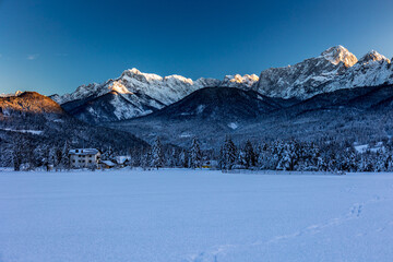Fototapeta na wymiar Cold evening in the heart of Julian Alps