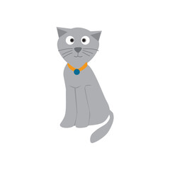 Cartoon Cat grey happy cute animal  vector isolated symbol illustration on white background.